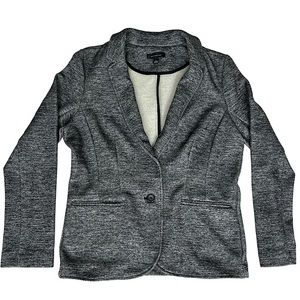 Ann Taylor Blazer Womens Large Gray Heather Soft Shell Jacket One Button Pocket